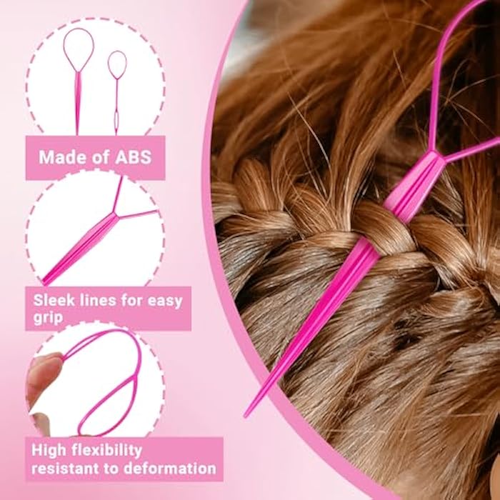 Wosyoodo Topsy Tail Hair Tool, Pink Hair Loop Pull Through Tool, French Braid Loop Tool with Rat Tail Comb, Hair Braiding Tool for Making Women and Girls Hair Style - Image 4